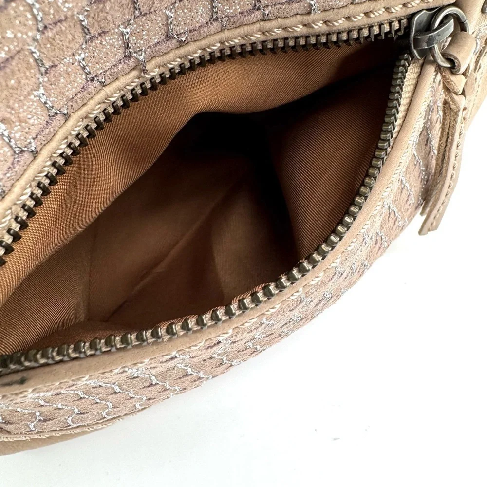 The Sak Tan Indio Leather Shoulder Bag with silver metallic panel